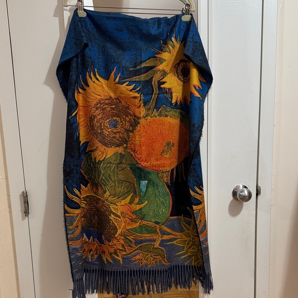 Sunflower Patterned Blue Scarf